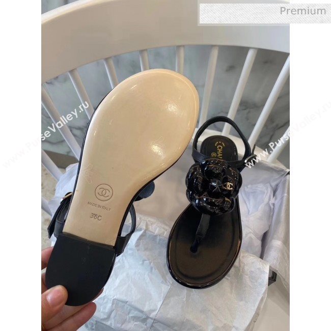 Chanel Lambskin Classic Camellia Thong Sandals Black 2020 (NH-20042306)