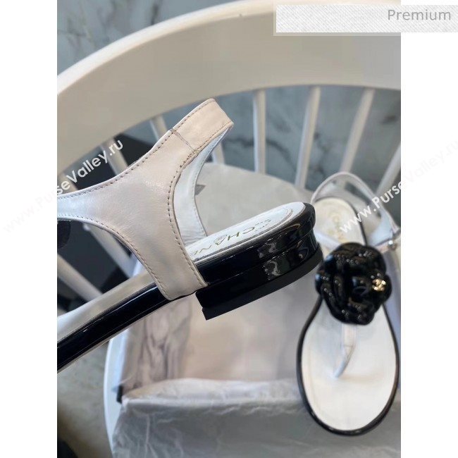 Chanel Lambskin Classic Camellia Thong Sandals White/Black 2020 (NH-20042305)