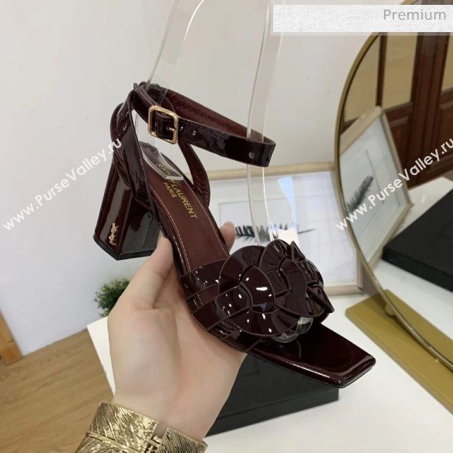 Saint Laurent Patent Leather Sandal With 6.5cm Heel Burgundy 2020 (ME-20042003)