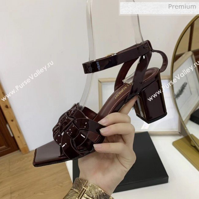 Saint Laurent Patent Leather Sandal With 6.5cm Heel Burgundy 2020 (ME-20042003)