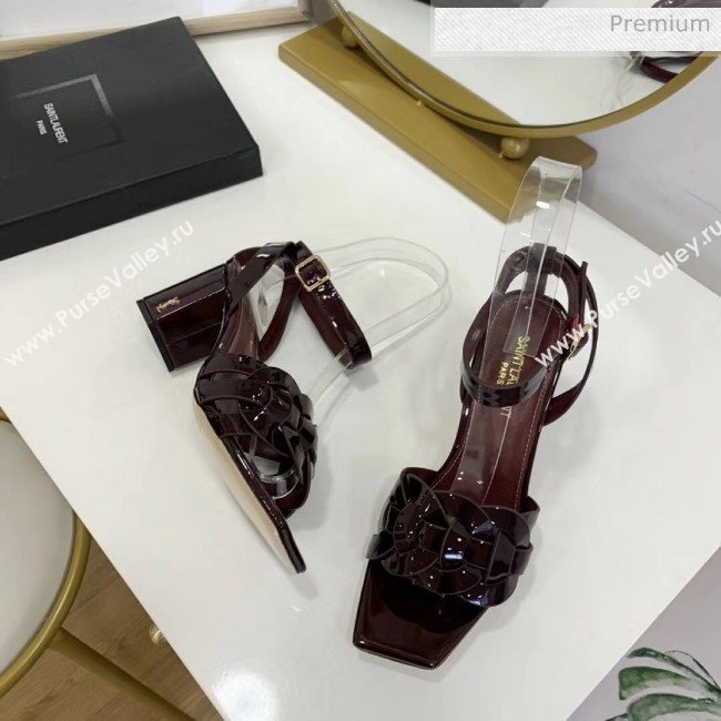 Saint Laurent Patent Leather Sandal With 6.5cm Heel Burgundy 2020 (ME-20042003)