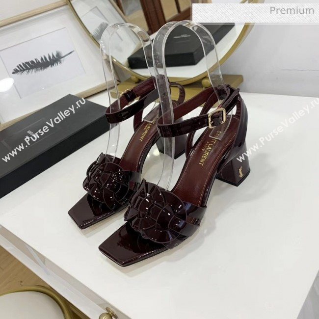 Saint Laurent Patent Leather Sandal With 6.5cm Heel Burgundy 2020 (ME-20042003)