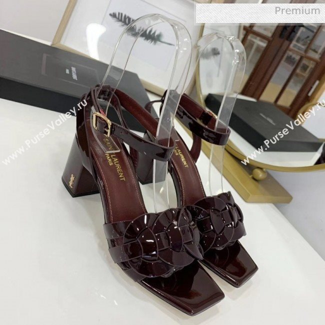 Saint Laurent Patent Leather Sandal With 6.5cm Heel Burgundy 2020 (ME-20042003)
