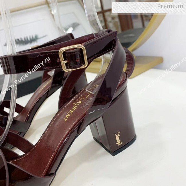 Saint Laurent Patent Leather Sandal With 6.5cm Heel Burgundy 2020 (ME-20042003)