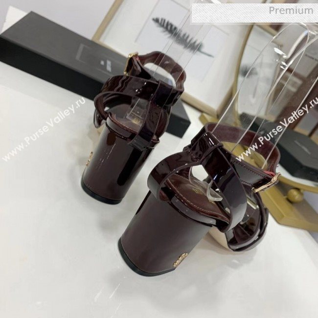 Saint Laurent Patent Leather Sandal With 6.5cm Heel Burgundy 2020 (ME-20042003)