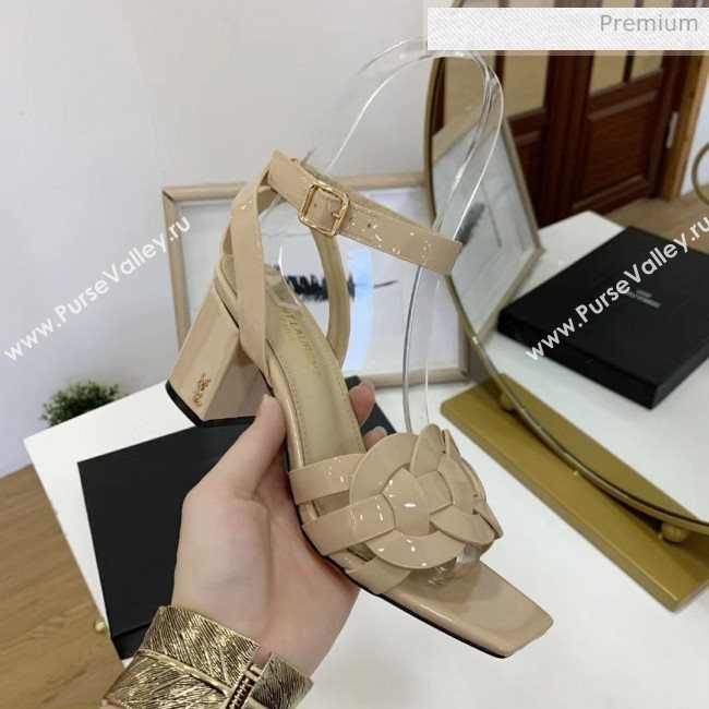 Saint Laurent Patent Leather Sandal With 6.5cm Heel Beige 2020 (ME-20042004)