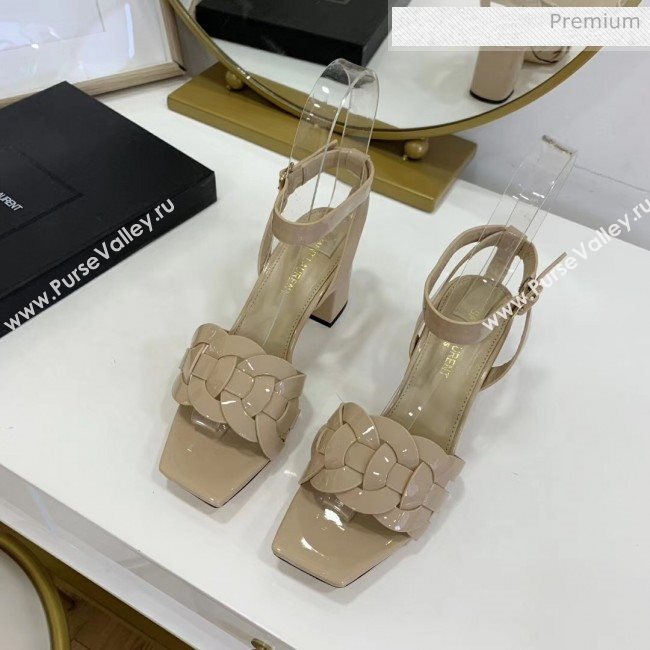 Saint Laurent Patent Leather Sandal With 6.5cm Heel Beige 2020 (ME-20042004)