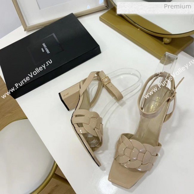 Saint Laurent Patent Leather Sandal With 6.5cm Heel Beige 2020 (ME-20042004)