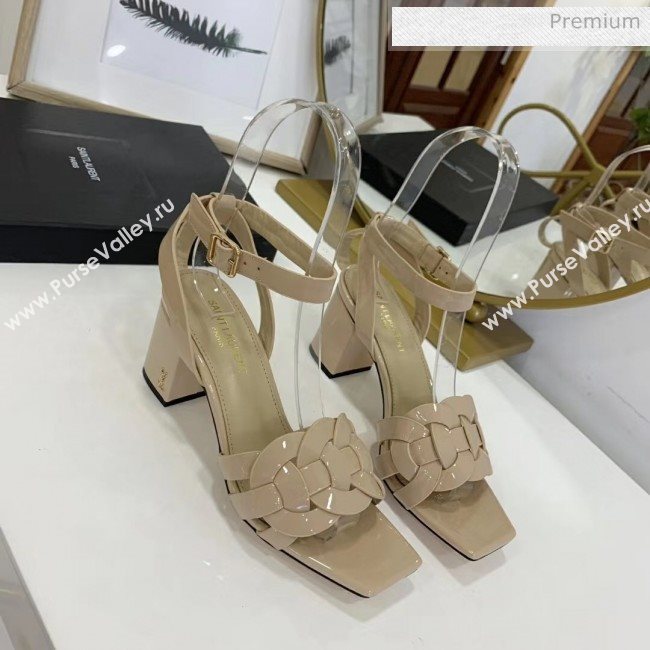 Saint Laurent Patent Leather Sandal With 6.5cm Heel Beige 2020 (ME-20042004)