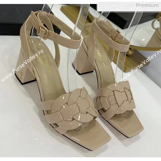 Saint Laurent Patent Leather Sandal With 6.5cm Heel Beige 2020 (ME-20042004)