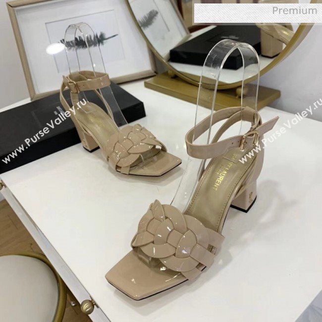 Saint Laurent Patent Leather Sandal With 6.5cm Heel Beige 2020 (ME-20042004)