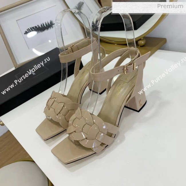 Saint Laurent Patent Leather Sandal With 6.5cm Heel Beige 2020 (ME-20042004)