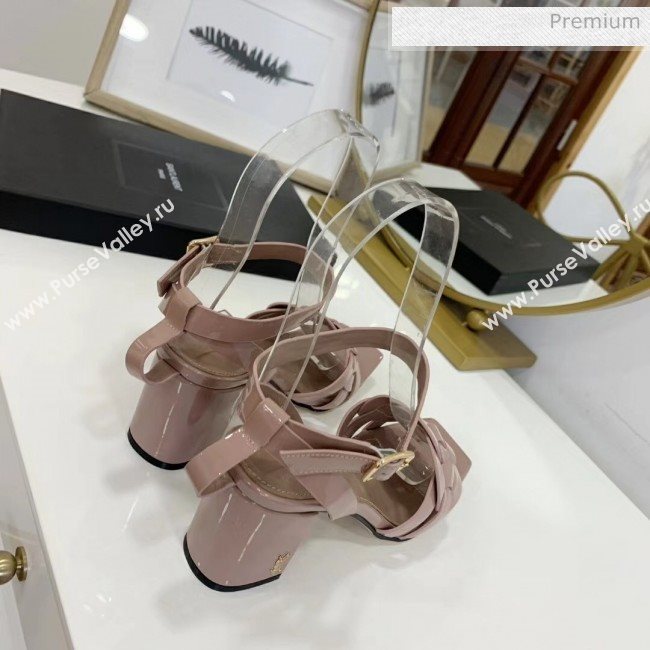 Saint Laurent Patent Leather Sandal With 6.5cm Heel Nude Pink 2020 (ME-20042007)