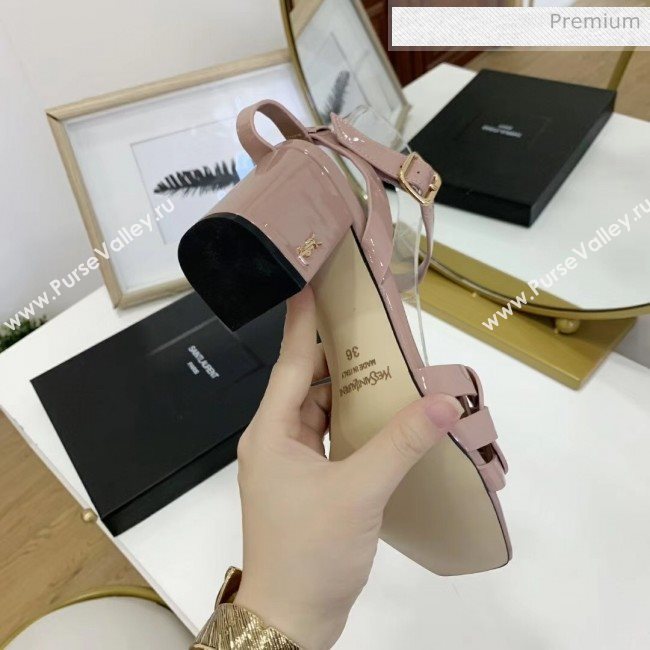 Saint Laurent Patent Leather Sandal With 6.5cm Heel Nude Pink 2020 (ME-20042007)