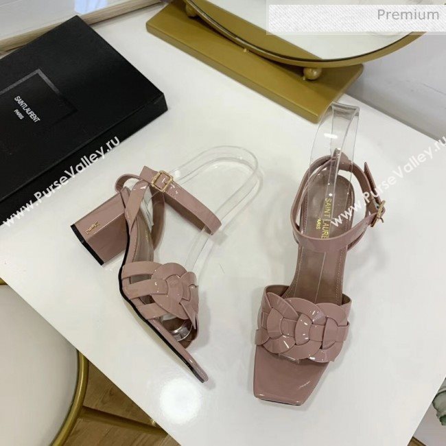 Saint Laurent Patent Leather Sandal With 6.5cm Heel Nude Pink 2020 (ME-20042007)