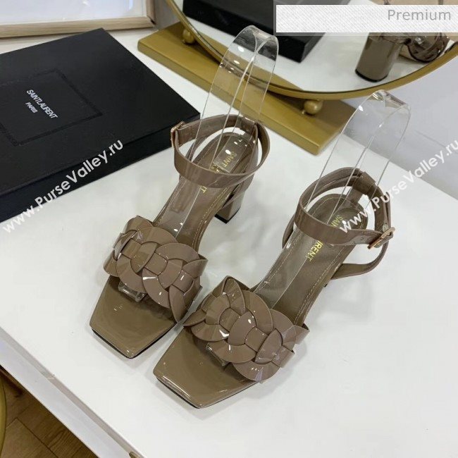 Saint Laurent Patent Leather Sandal With 6.5cm Heel Grey 2020 (ME-20042008)