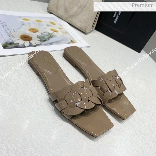Saint Laurent Patent Leather Flat Sandal Grey 2020 (ME-20042027)