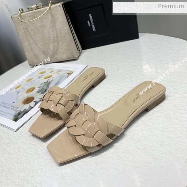 Saint Laurent Patent Leather Flat Sandal Beige 2020 (ME-20042026)