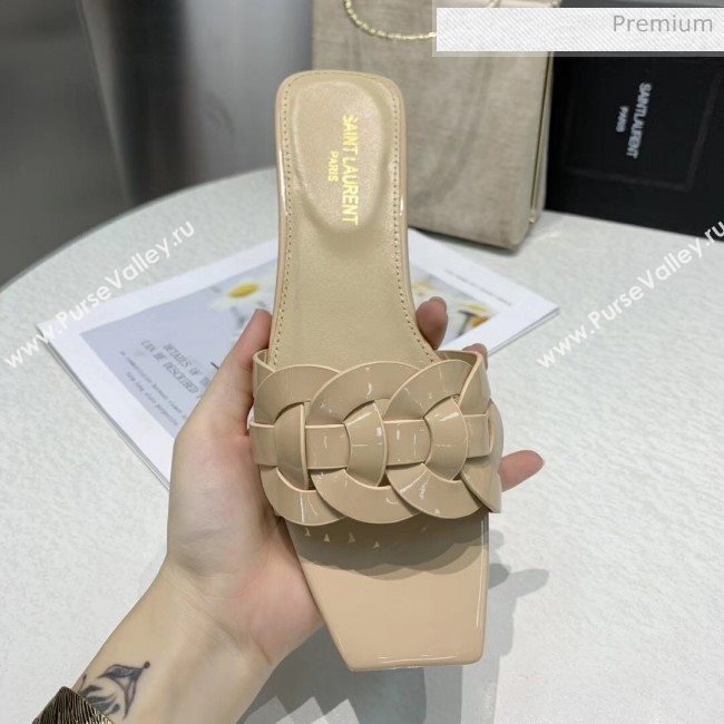 Saint Laurent Patent Leather Flat Sandal Beige 2020 (ME-20042026)