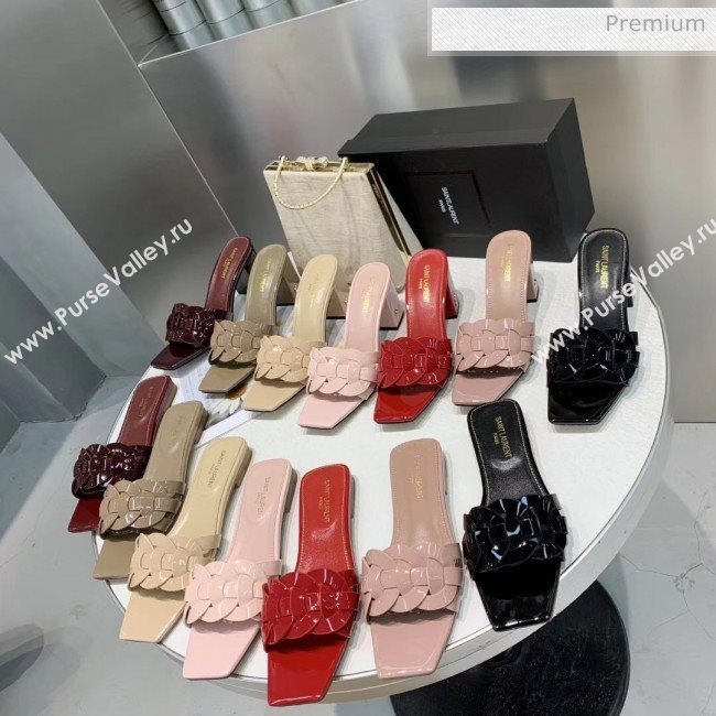 Saint Laurent Patent Leather Slide Sandal With 6.5cm Heel Burgundy 2020 (ME-20042017)