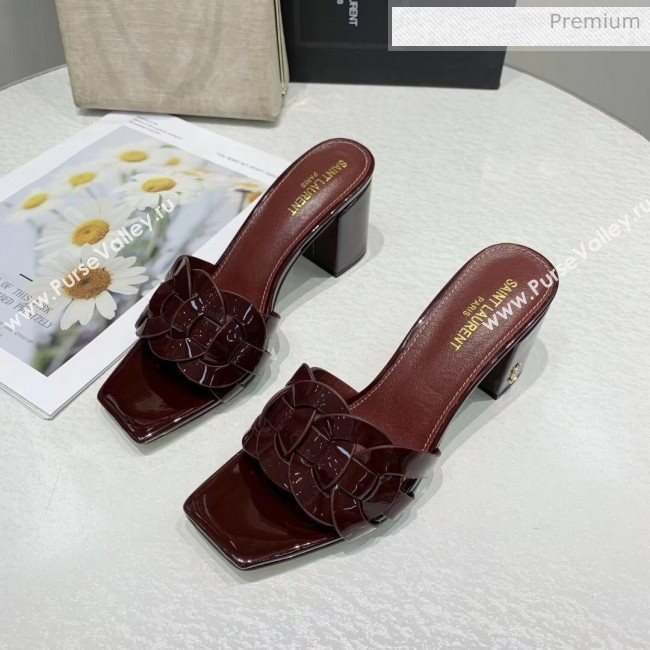 Saint Laurent Patent Leather Slide Sandal With 6.5cm Heel Burgundy 2020 (ME-20042017)