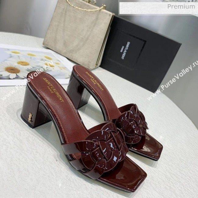 Saint Laurent Patent Leather Slide Sandal With 6.5cm Heel Burgundy 2020 (ME-20042017)