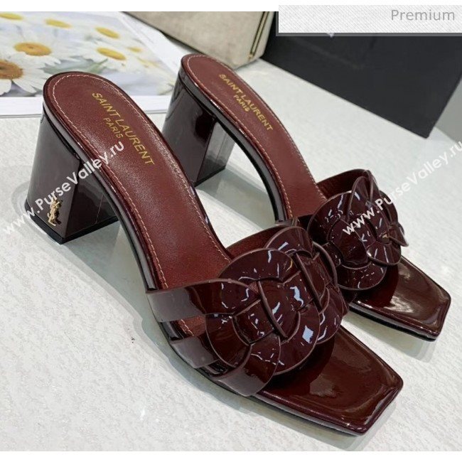 Saint Laurent Patent Leather Slide Sandal With 6.5cm Heel Burgundy 2020 (ME-20042017)