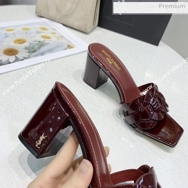 Saint Laurent Patent Leather Slide Sandal With 6.5cm Heel Burgundy 2020 (ME-20042017)