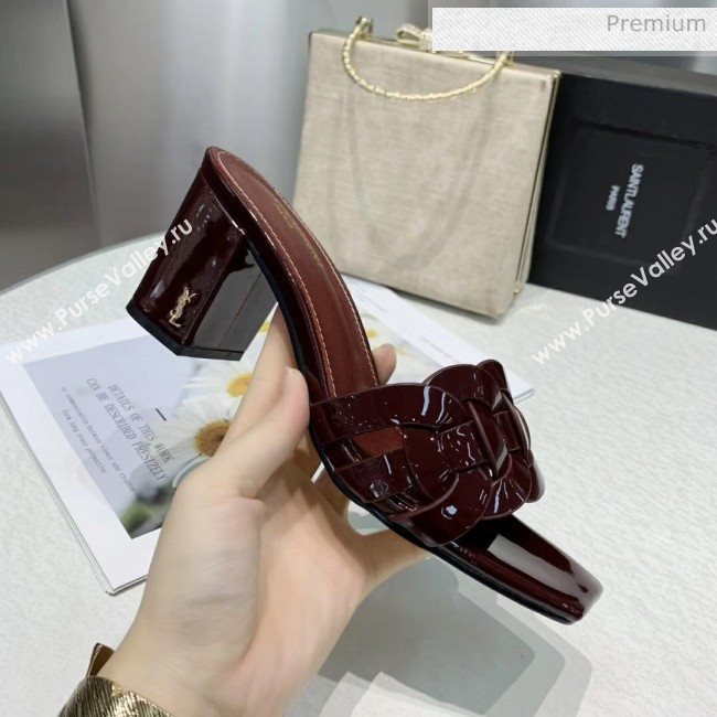 Saint Laurent Patent Leather Slide Sandal With 6.5cm Heel Burgundy 2020 (ME-20042017)