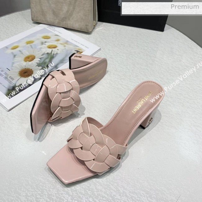 Saint Laurent Patent Leather Slide Sandal With 6.5cm Heel Pink 2020 (ME-20042019)