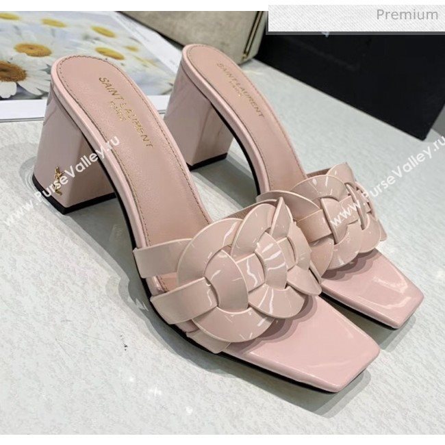 Saint Laurent Patent Leather Slide Sandal With 6.5cm Heel Pink 2020 (ME-20042019)