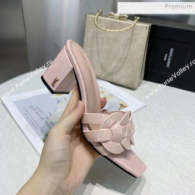 Saint Laurent Patent Leather Slide Sandal With 6.5cm Heel Pink 2020 (ME-20042019)
