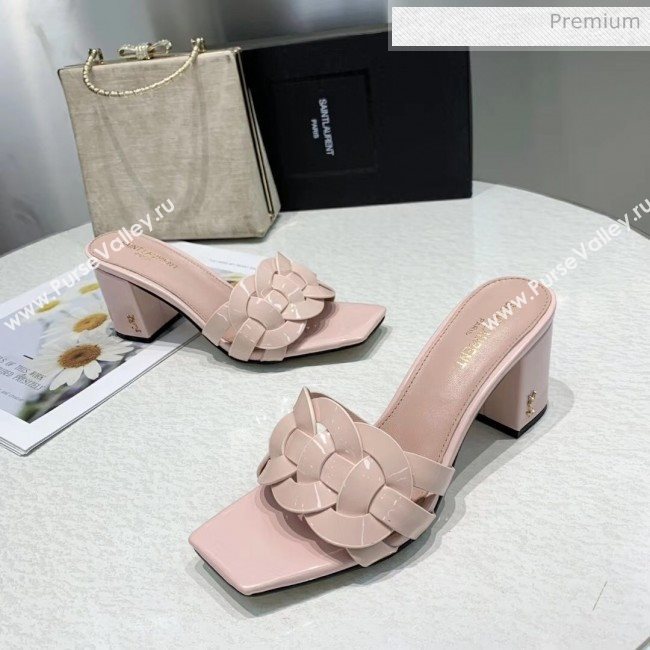 Saint Laurent Patent Leather Slide Sandal With 6.5cm Heel Pink 2020 (ME-20042019)