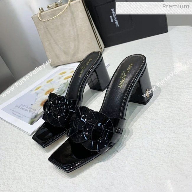 Saint Laurent Patent Leather Slide Sandal With 6.5cm Heel Black 2020 (ME-20042018)