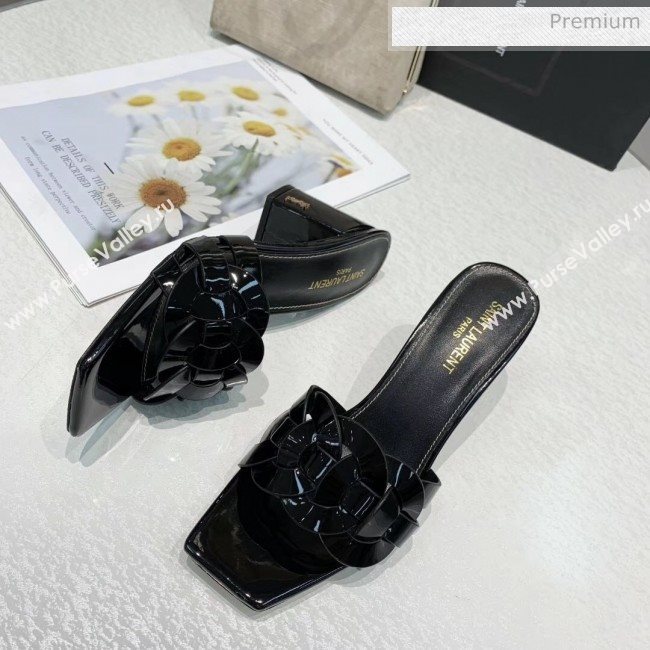 Saint Laurent Patent Leather Slide Sandal With 6.5cm Heel Black 2020 (ME-20042018)