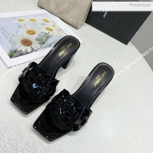 Saint Laurent Patent Leather Slide Sandal With 6.5cm Heel Black 2020 (ME-20042018)