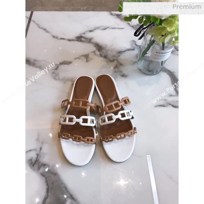 Hermes Leather &quot;Chaine dAncre&quot; Flat Sandal Brown/White 2020 (ME-20042049)