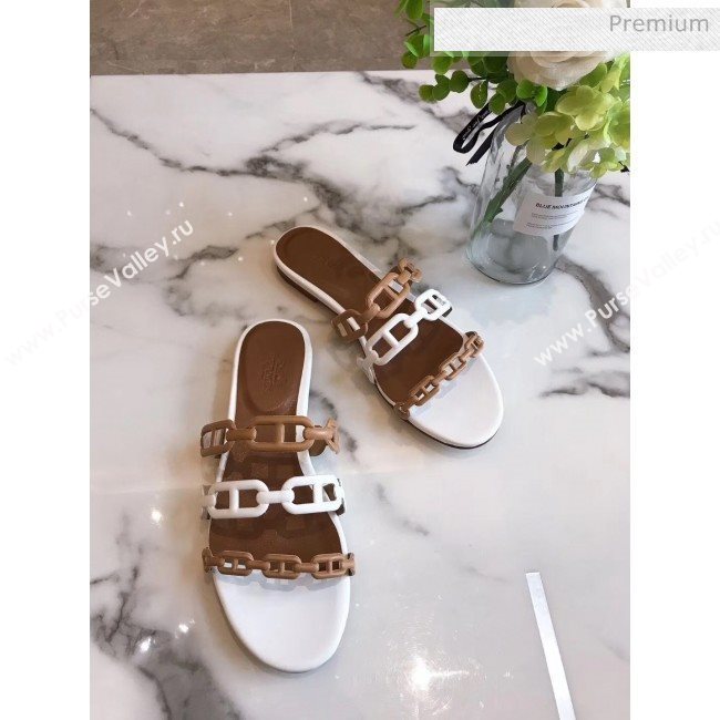 Hermes Leather &quot;Chaine dAncre&quot; Flat Sandal Brown/White 2020 (ME-20042049)