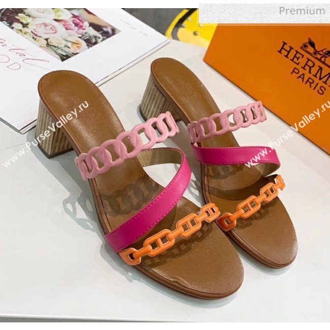 Hermes Leather &quot;Chaine dAncre&quot; Straps Ajaccio Sandal With 5cm Heel Rosy/Orange 2020 (ME-20042068)