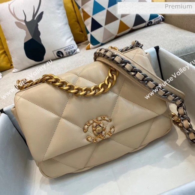 Chanel Lambskin 19 Small Flap Bag AS1160 Beige 2019 Top (SMJD-20042071)