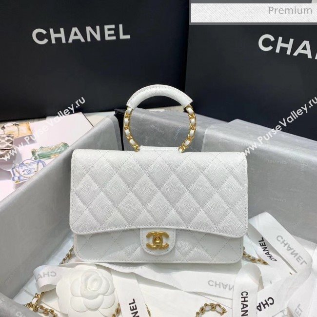 Chanel Grainy Calfskin Wallet on Chain With Round Handle AP1177 White 2020 (AFEI-20042124)