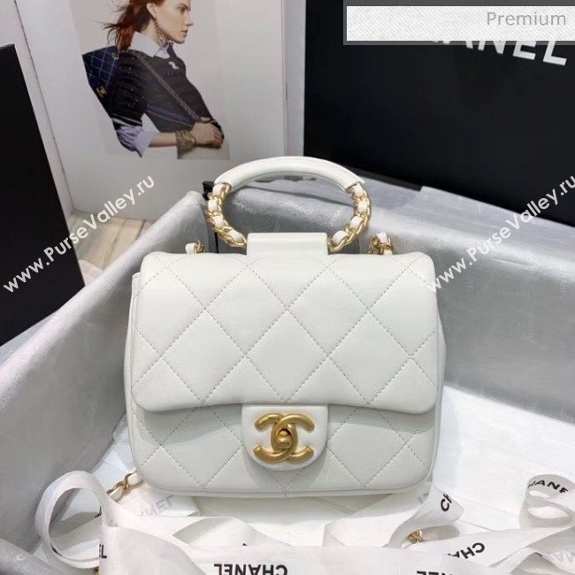 Chanel Quilted Lambskin Small Flap Bag with Ring Top Handle AS1357 White 2020 (JDH-20042120)