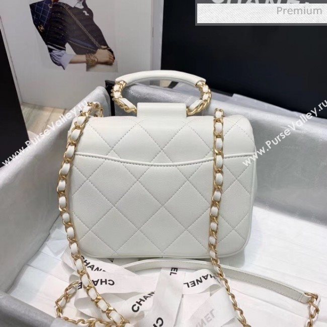 Chanel Quilted Lambskin Small Flap Bag with Ring Top Handle AS1357 White 2020 (JDH-20042120)