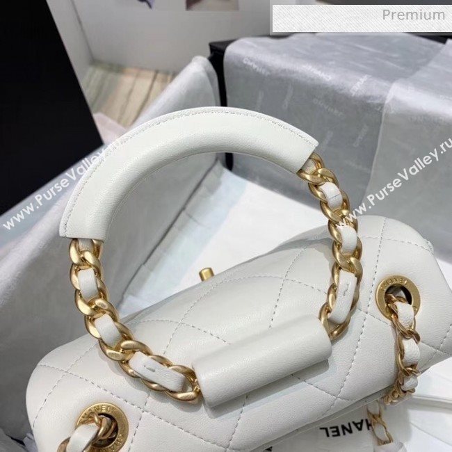 Chanel Quilted Lambskin Small Flap Bag with Ring Top Handle AS1357 White 2020 (JDH-20042120)