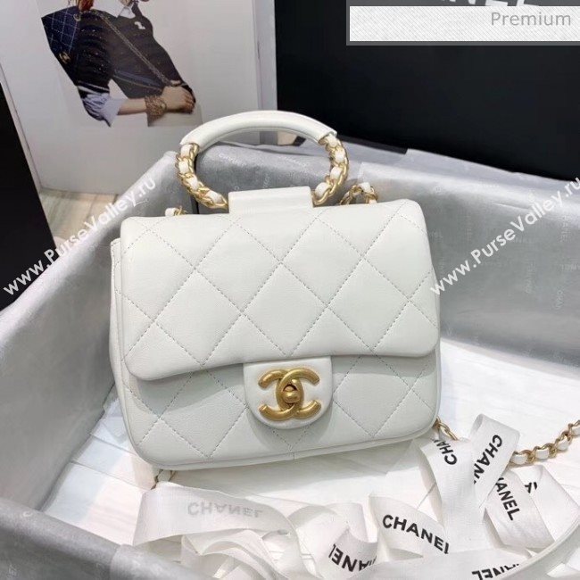 Chanel Quilted Lambskin Small Flap Bag with Ring Top Handle AS1357 White 2020 (JDH-20042120)