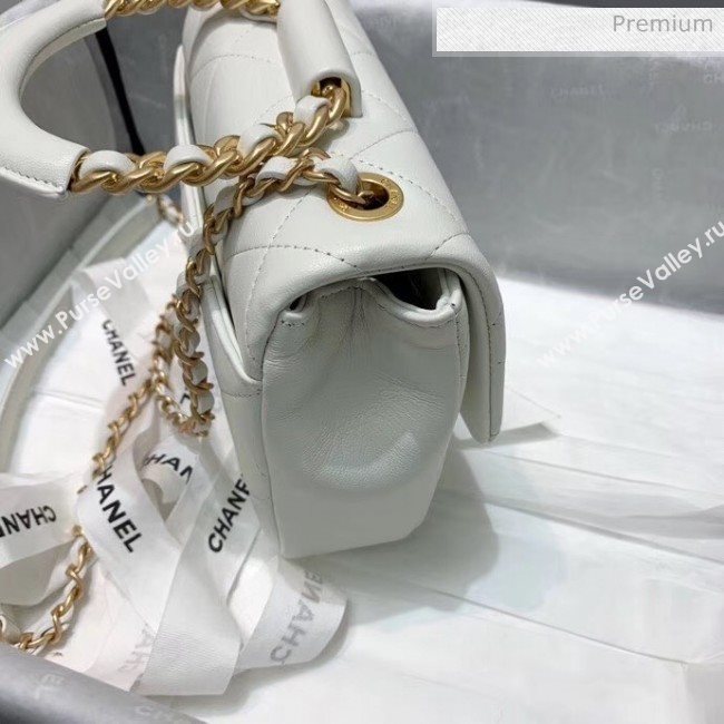 Chanel Quilted Lambskin Small Flap Bag with Ring Top Handle AS1357 White 2020 (JDH-20042120)