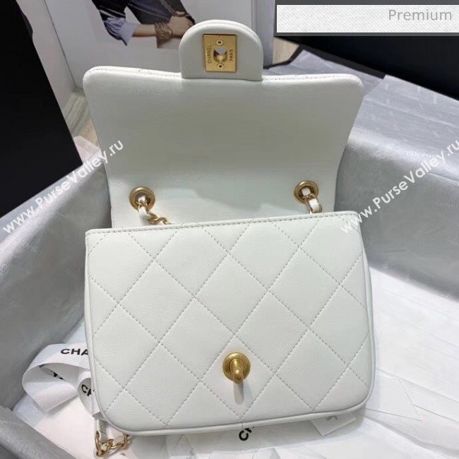 Chanel Quilted Lambskin Small Flap Bag with Ring Top Handle AS1357 White 2020 (JDH-20042120)