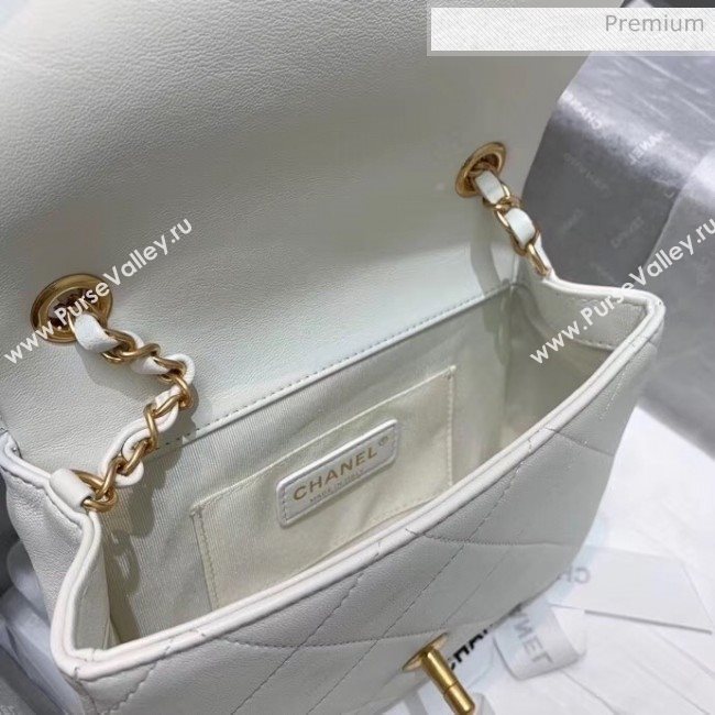 Chanel Quilted Lambskin Small Flap Bag with Ring Top Handle AS1357 White 2020 (JDH-20042120)