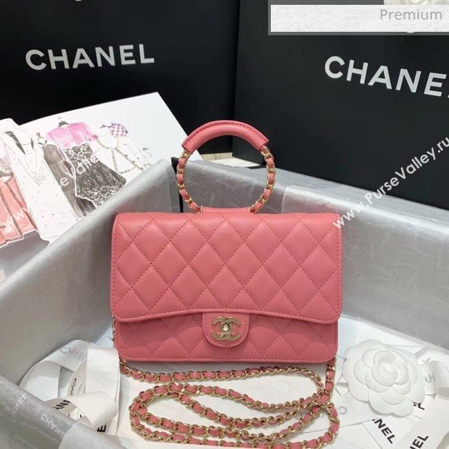 Chanel Lambskin Wallet on Chain With Round Handle AP1177 Pink 2020 (AFEI-20042123)