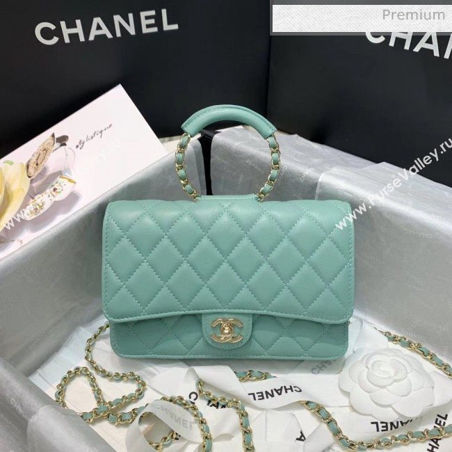 Chanel Lambskin Wallet on Chain With Round Handle AP1177 Light Green 2020 (AFEI-20042122)